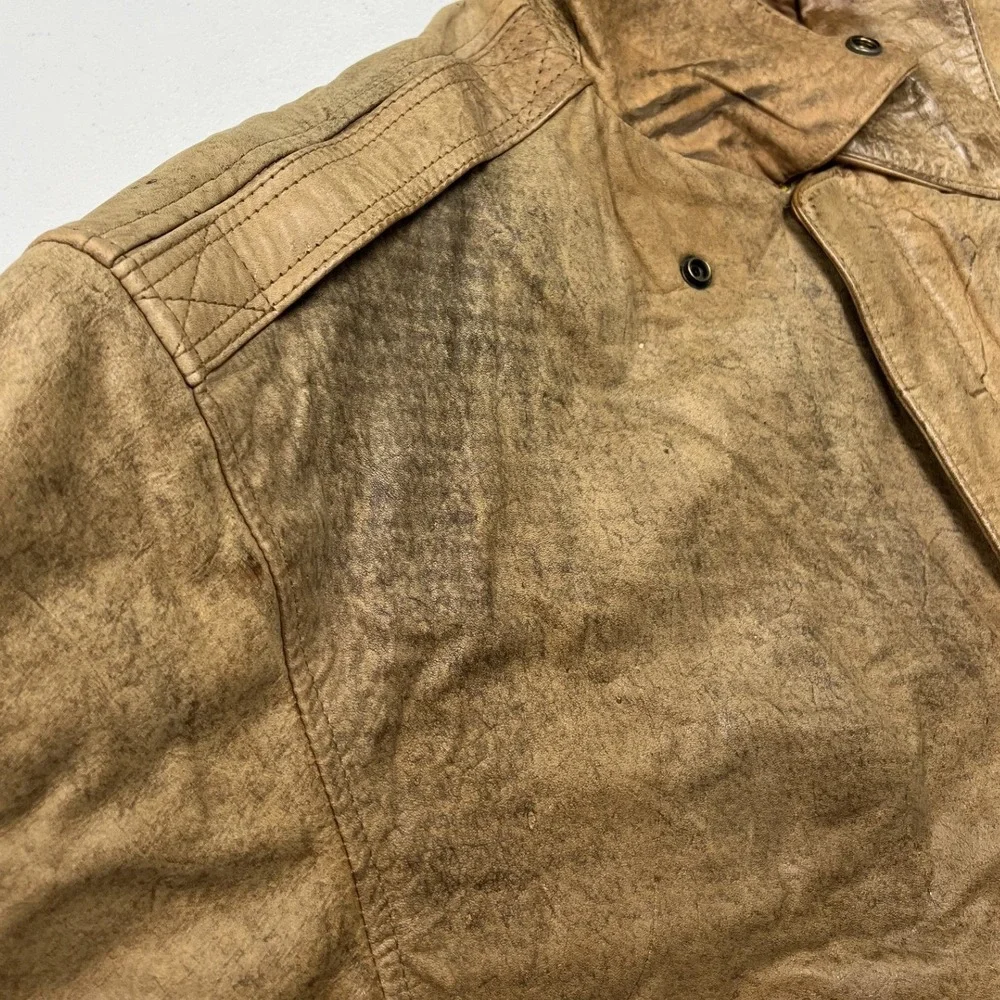 Adventure Bound Bomber Jacket Mens M Tan Distressed Leather Aviator Flight E2